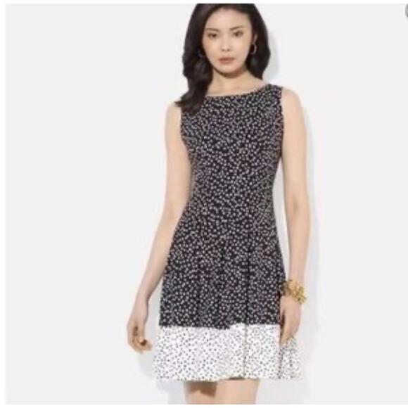 LAUREN RALPH LAUREN Womens Dress Size 8 Polka Dot Fit Flare Contrast Hem Classic - Picture 1 of 8